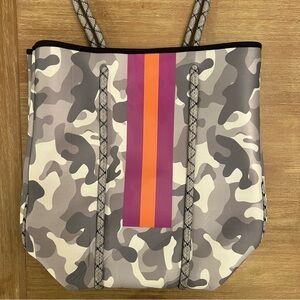 Camouflage Tote Bag with Pink and Orange Stripe